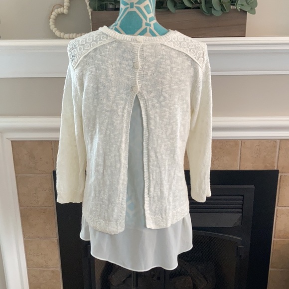 Women’s Large Lucky Brand Cream Pointelle Sweater with high/low camisole - Picture 7 of 10